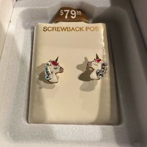 Child's Multi-Color Cubic Zirconia Enamel Unicorn Stud Earrings in 10K Gold